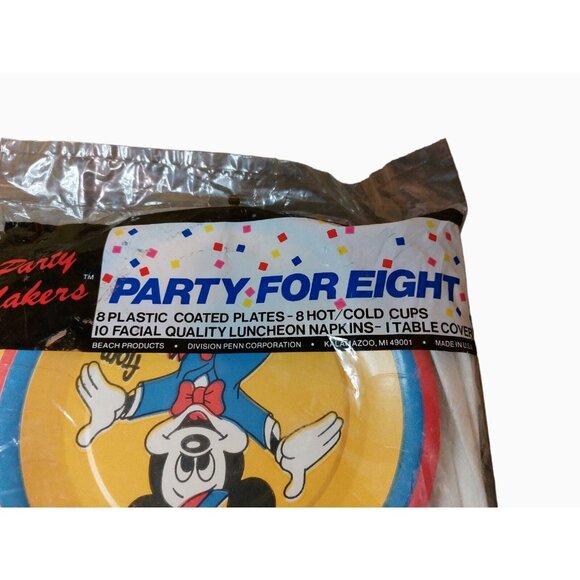 Vintage Disney Mickey Mouse Birthday Party Set For Eight With Plates Cups Napkin - Picture 2 of 4